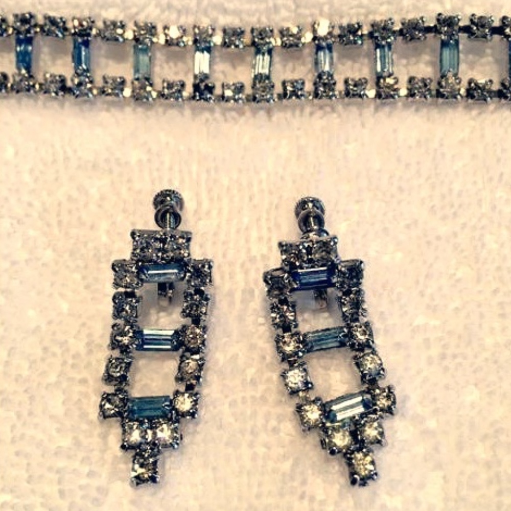 Vintage Crystal/Blue Topaz Choker & Earring SET